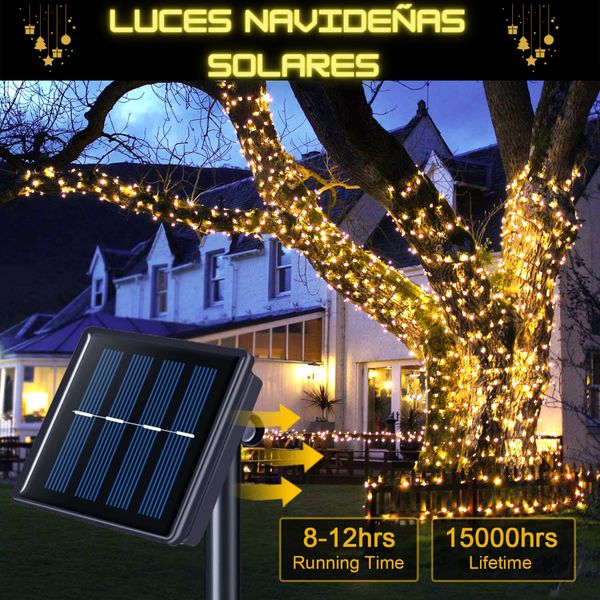 LUCES NAVIDEÑAS CON PANEL SOLAR 20M ⭐